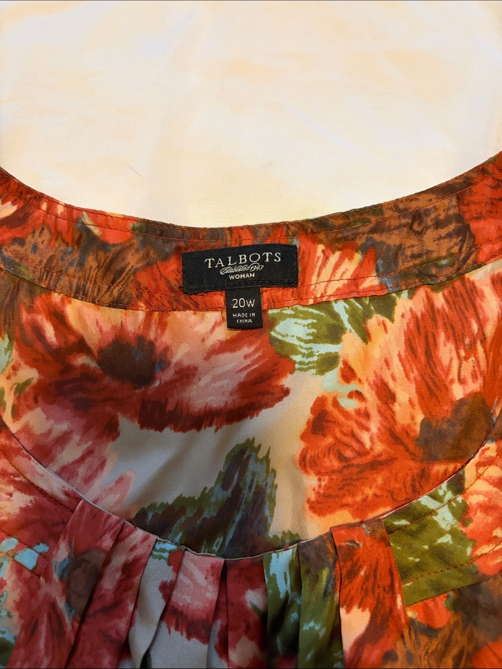 Talbots Floral Scoop-Neck Blouse in Orange, Green & Cream